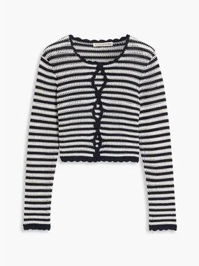Alexa Chung Black & White Striped Crochet Cardigan
